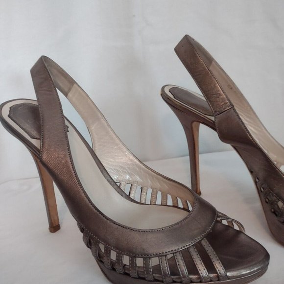 CHRISTIAN DIOR Haute Couture Paris "Whisper" Bronze Slingback Sz 39/8 Open Toe S - Picture 7 of 7